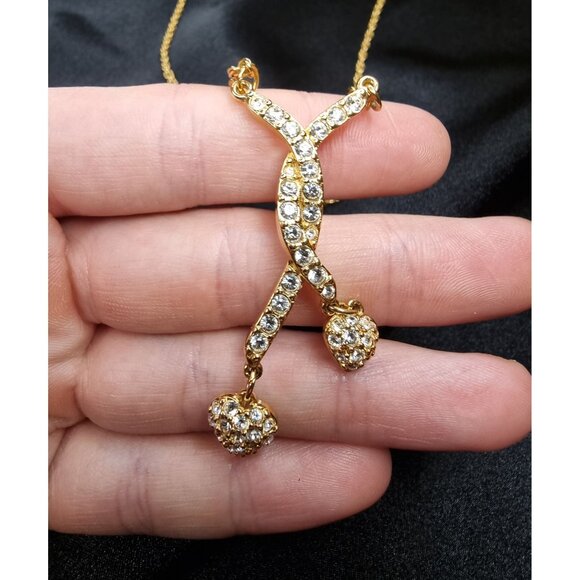 Vintage Swarovski Gold-Tone Necklace With Crystals & Heart Pendants - Picture 5 of 6